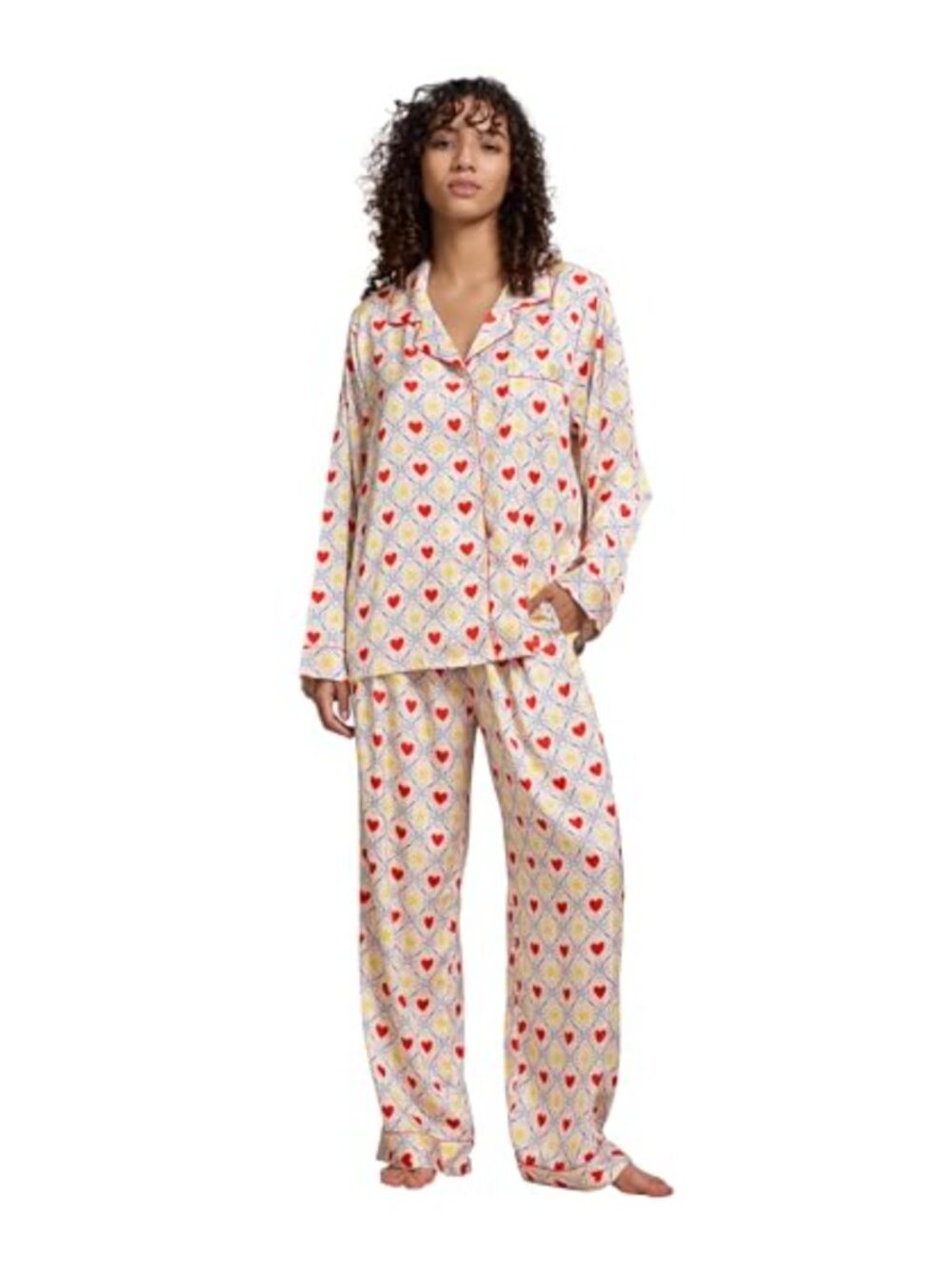 YiNi LuLu Satin Pajama Set Button Down 2 Piece PJs Long Sleeve